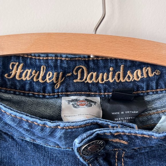 Gently Worn Harley-Davidson Jeans Low Rise Boot Cut Embroidered Y2K Medium Wash - Picture 6 of 15